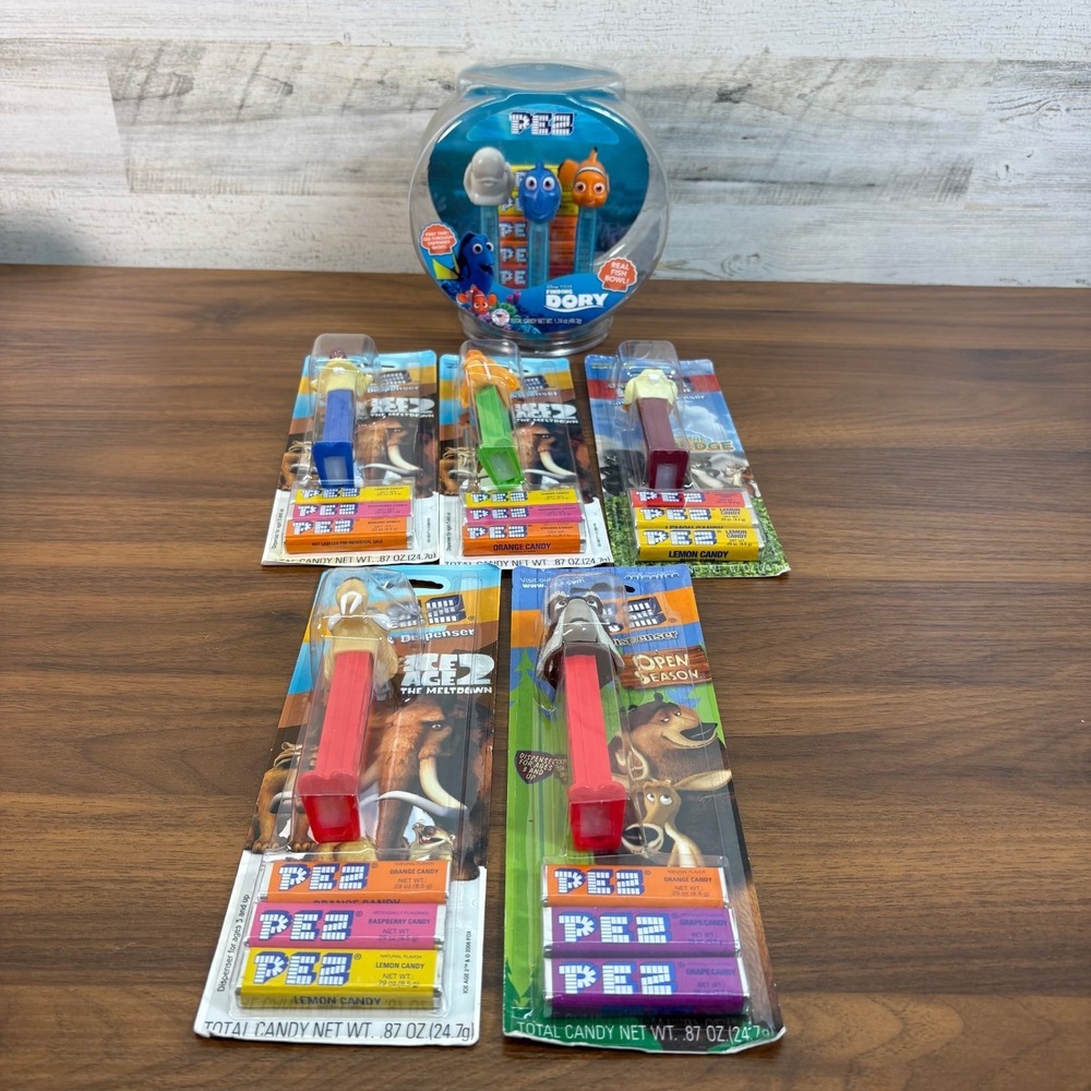 Vintage Ice Age 2 Pez Despensers, Finding Dory Set, Over the Hedge Lot of 6